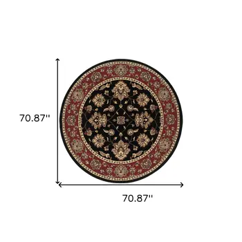 6' Ivory Red and Black Floral Round Rug