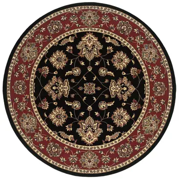 6' Ivory Red and Black Floral Round Rug
