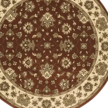 6' Red and Ivory Floral Round Rug