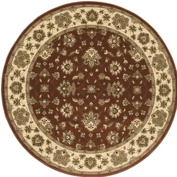 6' Red and Ivory Floral Round Rug