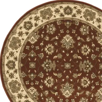8' Red And Ivory Floral Round Rug