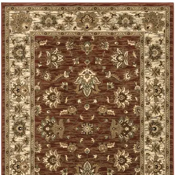 8' Red And Ivory Floral Square Rug