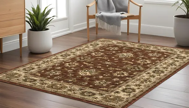 8' Red And Ivory Floral Square Rug