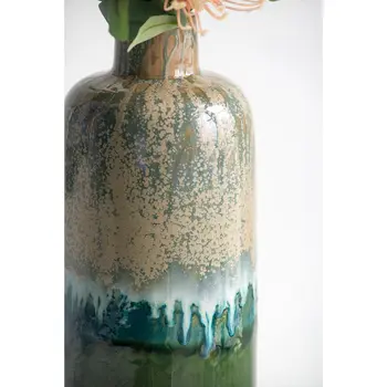 Set of Three Beige Blue And Green Round Ceramic Table Vase
