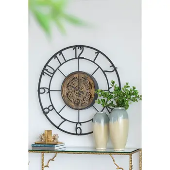 16" Cream And Blue Round Ceramic Table Vase