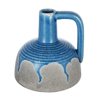 7" Blue and Gray Bud Ceramic Jug Vase With Does Not Apply