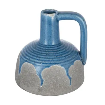 9" Blue and Gray Bud Ceramic Jug Vase With Does Not Apply