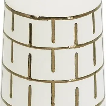 12" Ivory And Gold Geometric Round Ceramic Table Vase