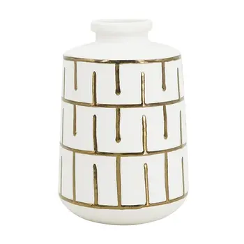 9" Ivory And Gold Geometric Round Ceramic Table Vase