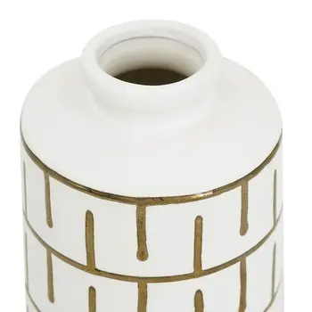 9" Ivory And Gold Geometric Round Ceramic Table Vase