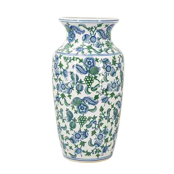 24" Blue And Green Paisley Round Porcelain Table Vase