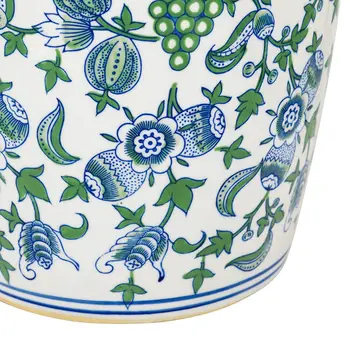 24" Blue And Green Paisley Round Porcelain Table Vase