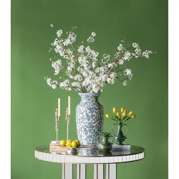24" Blue And Green Paisley Round Porcelain Table Vase