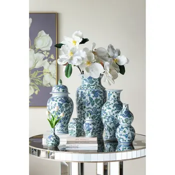 24" Blue And Green Paisley Round Porcelain Table Vase