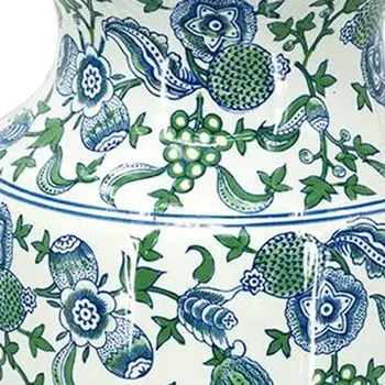 24" Blue And Green Paisley Round Porcelain Table Vase