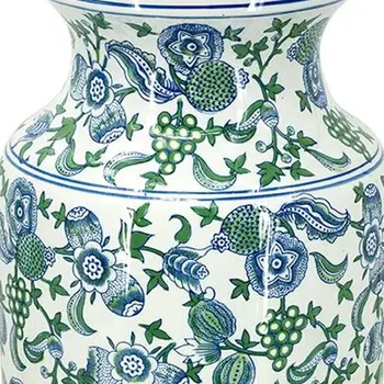 24" Blue And Green Paisley Round Porcelain Table Vase