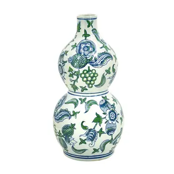 13" Blue And Green Paisley Bud Porcelain Table Vase