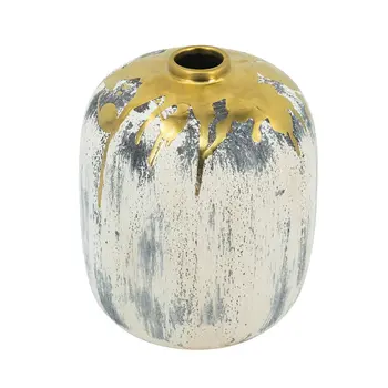 8" Gold Gray And Ivory Abstract Bud Ceramic Table Vase