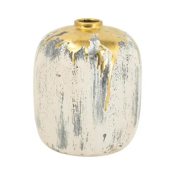 8" Gold Gray And Ivory Abstract Bud Ceramic Table Vase