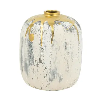 8" Gold Gray And Ivory Abstract Bud Ceramic Table Vase