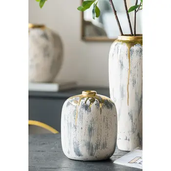 8" Gold Gray And Ivory Abstract Bud Ceramic Table Vase