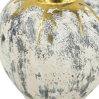 12" Gold Gray And Ivory Abstract Round Ceramic Table Vase