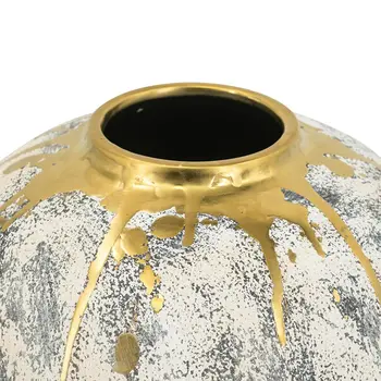12" Gold Gray And Ivory Abstract Round Ceramic Table Vase