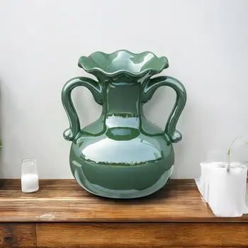 8" Hunter Green Amphora Ceramic Table Vase With Does Not Apply