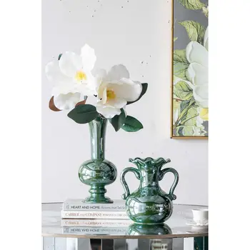 8" Hunter Green Amphora Ceramic Table Vase With Does Not Apply