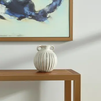10" Sage And Gray Round Ceramic Table Vase