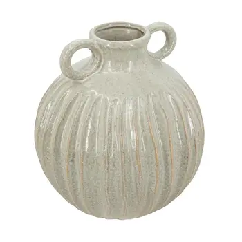 10" Sage And Gray Round Ceramic Table Vase