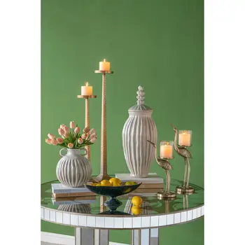10" Sage And Gray Round Ceramic Table Vase