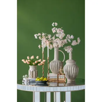12" Sage And Gray Round Ceramic Table Vase