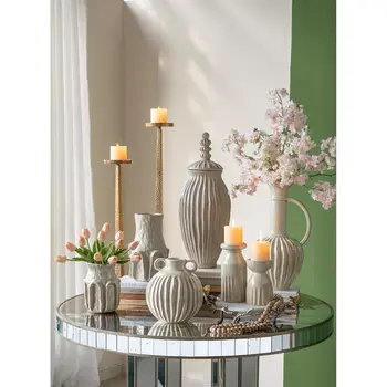 12" Sage And Gray Round Ceramic Table Vase