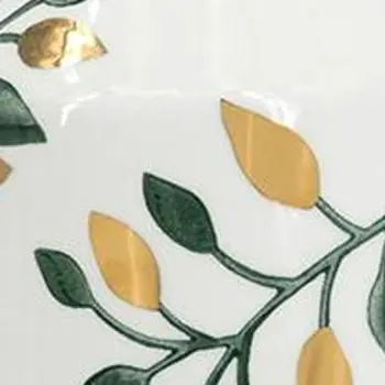 12" White Green And Gold Leaf Bud Ceramic Table Vase