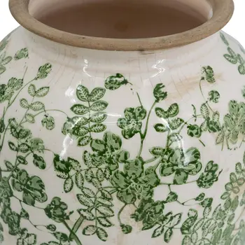 15" Green and White Leaf Trumpet Ceramic Table Vase With Does Not Apply