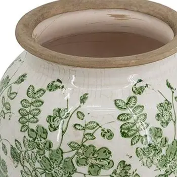 12" Green and White Leaf Round Ceramic Table Vase With Does Not Apply