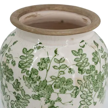 12" Green and White Leaf Round Ceramic Table Vase With Does Not Apply