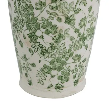 12" Green and White Leaf Round Ceramic Table Vase With Does Not Apply