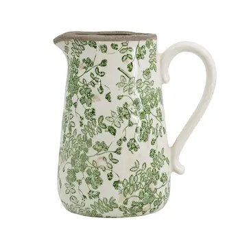 9" Green and White Leaf Round Ceramic Jug Vase With Does Not Apply
