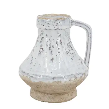 6" Beige and Ivory Round Terracotta Jug Vase With Does Not Apply
