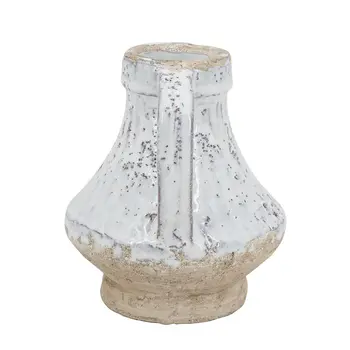 6" Beige and Ivory Round Terracotta Jug Vase With Does Not Apply