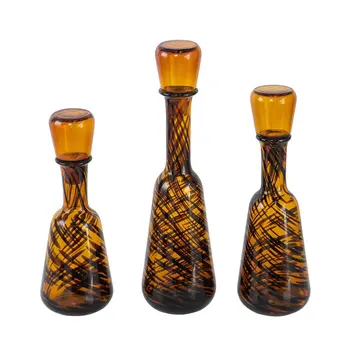 Set of Four Brown Round Glass Decorative Bottles