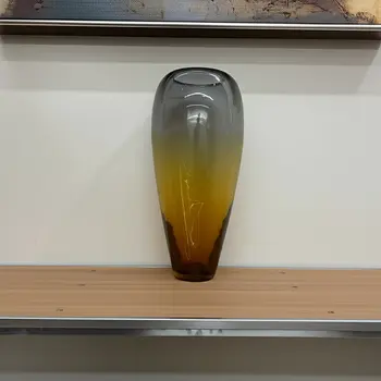 19" Clear And Brown Ombre Round Glass Table Vase