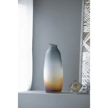 17" Charcoal And Orange Ombre Round Glass Table Vase