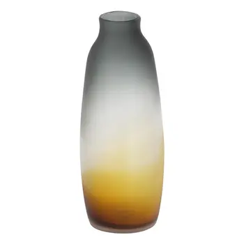 17" Charcoal And Orange Ombre Round Glass Table Vase