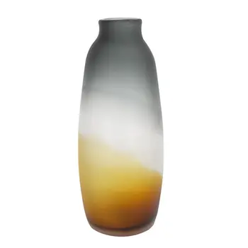 17" Charcoal And Orange Ombre Round Glass Table Vase