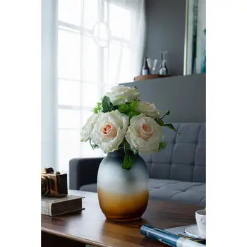 10" Charcoal And Orange Ombre Round Glass Table Vase