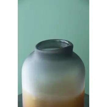 11" Charcoal And Orange Ombre Round Glass Table Vase