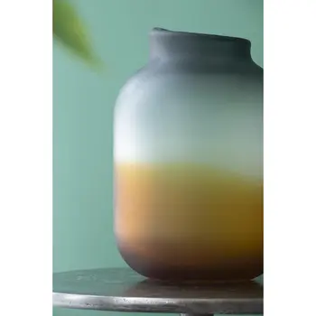 11" Charcoal And Orange Ombre Round Glass Table Vase